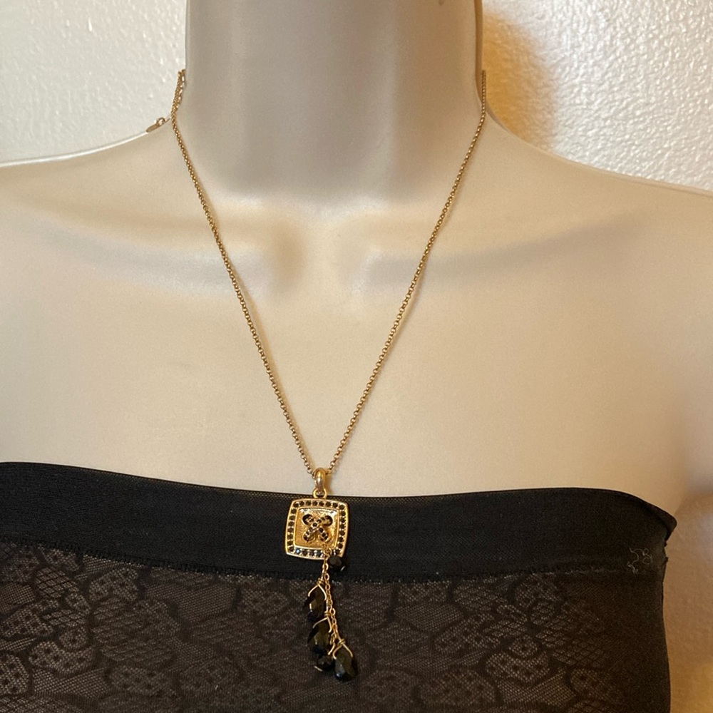 Neoglory Graduation Cap Pendant Gold Tone Statement Necklace Black Stone Accents